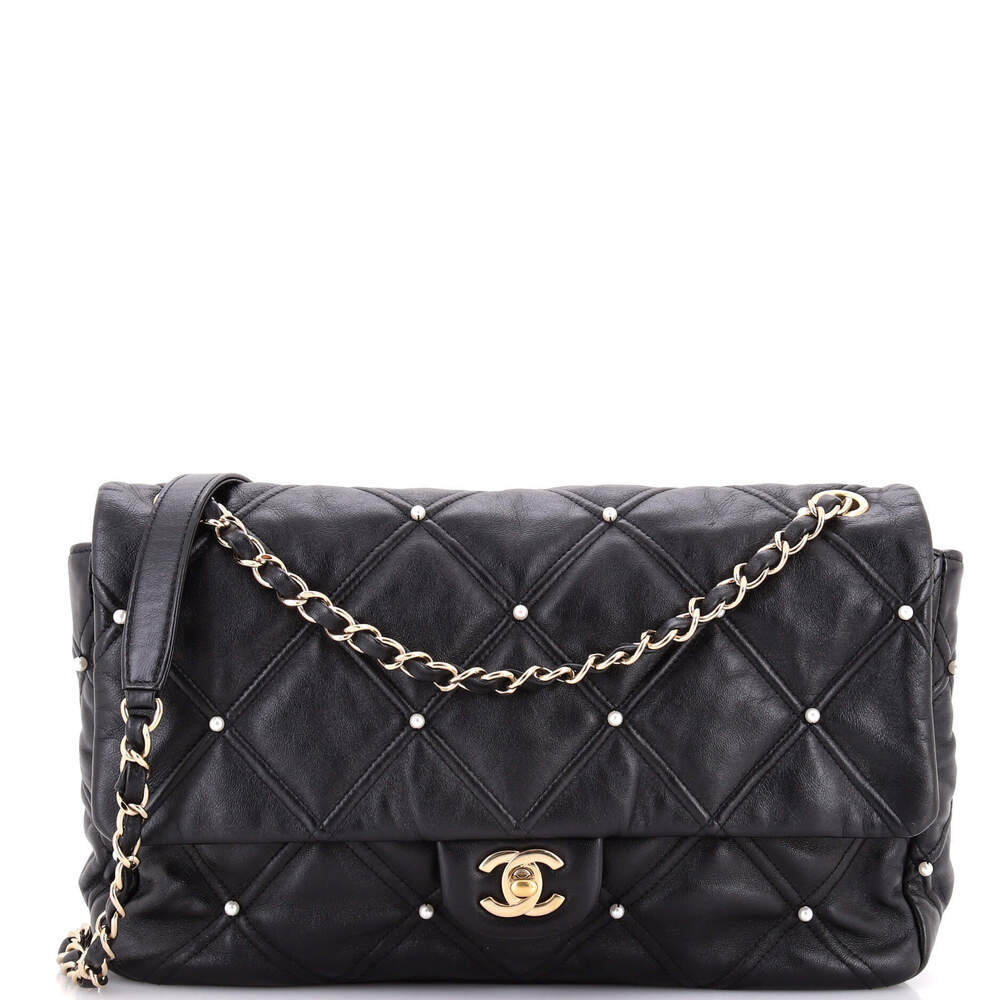 Chanel Medium CC Flap Bag Pearl Studded Quilted Lambskin